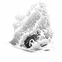 A powerful image of a wave crashing against a rocky shore, with a hidden silhouette of a siren emerging from the water tattoo design idea