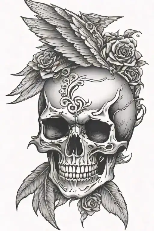 skull wing eye tattoo design idea