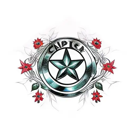 Captain Americas shield with flowers and vines growing through tattoo design idea