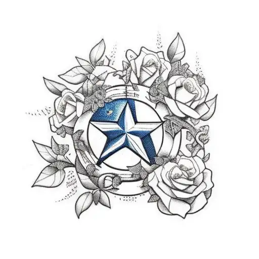 Captain Americas shield with flowers and vines growing through tattoo design idea