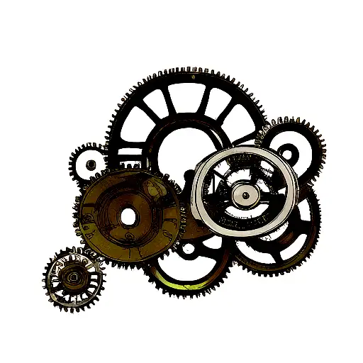 A steampunk-inspired Rammstein logo with gears and machinery tattoo design idea
