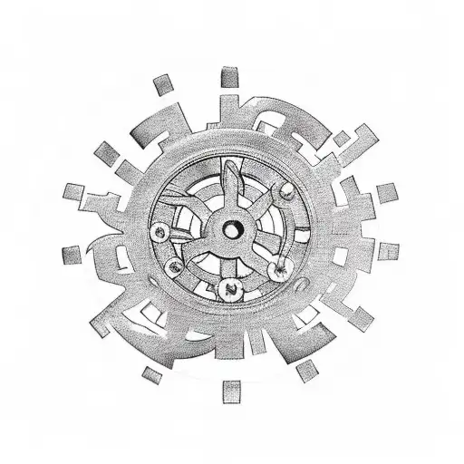 A steampunk-inspired Rammstein logo with gears and machinery tattoo design idea