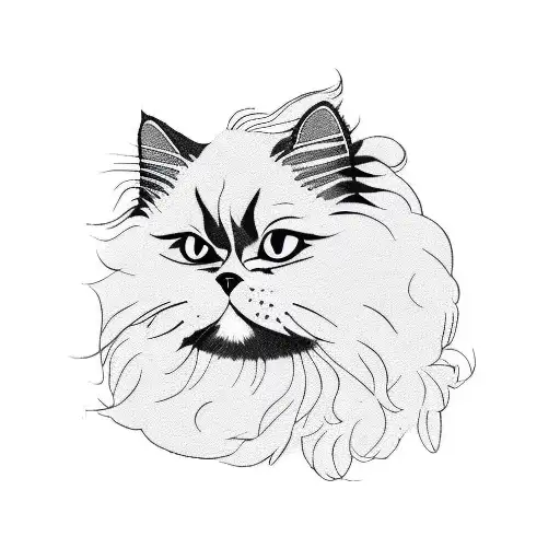 linework of a Persian cat. simple and just outlined but minimalist tattoo design idea