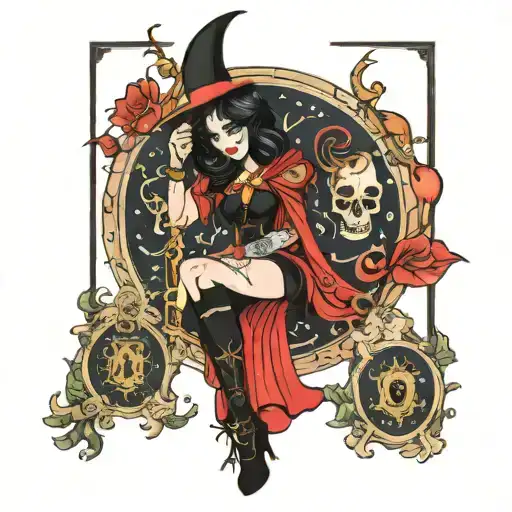 goth girl magician tarot card tattoo design idea