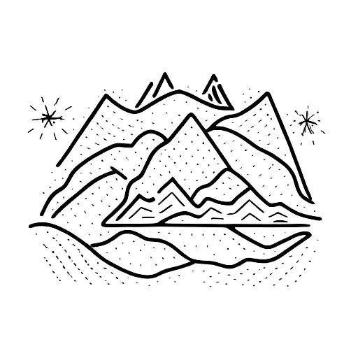 A minimalist tattoo of a mountain peak with a trail winding through it, representing your passion for trekking and adventure sports. tattoo design idea