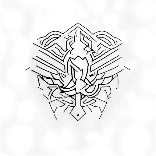 A minimalist tattoo of the Dota 2 logo with a coffee cup incorporated into the design, representing your love for gaming and coffee. tattoo design idea