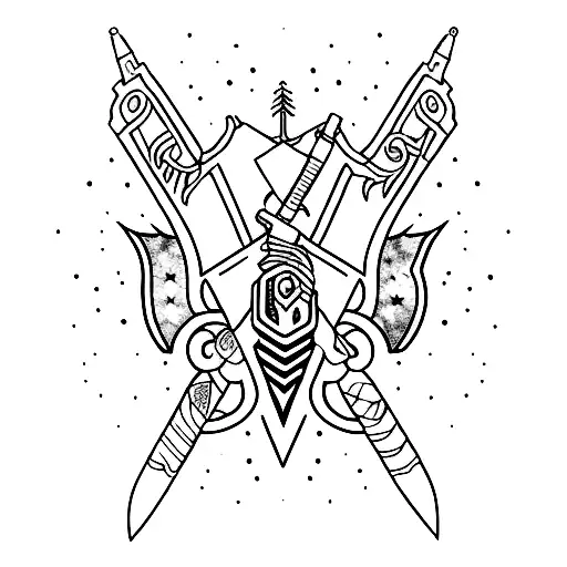 a longsword with galaxy imagery tattoo design idea