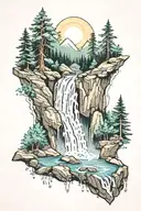 waterfall off of a mountain in a forest     tattoo design idea