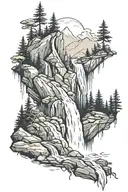 waterfall off of a mountain in a forest     tattoo design idea