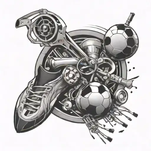 An abstract representation of a physician assistant's tools integrated with football imagery in a black-grey style tattoo design idea