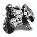 Combine a football helmet and a video game controller into a futuristic design tattoo design idea