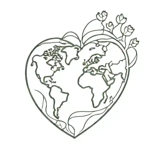 A heart-shaped earth tattoo with animal footprints crisscrossing over it, symbolizing love for the planet and its creatures tattoo design idea