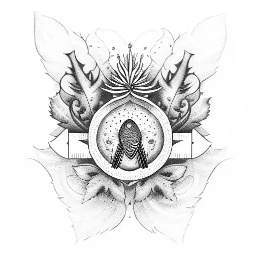 Bayside bird, strawberries, scottish thistle tattoo design idea