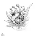Bayside bird, strawberries, scottish thistle tattoo design idea