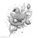 Bayside bird, strawberries, scottish thistle tattoo design idea