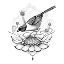 Bayside bird, strawberries, scottish thistle tattoo design idea