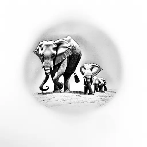 3 elephant family, only heads  tattoo design idea