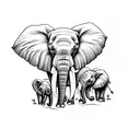 3 elephant family, only head composition (no chest) with some flowers tattoo design idea