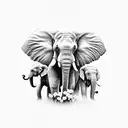 3 elephant family, only head composition (no chest) with some flowers tattoo design idea