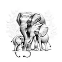 3 elephant family, only head composition (no chest) with some flowers tattoo design idea