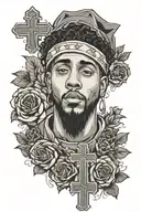 God with flowers and crosses with love yourz j cole tattoo design idea
