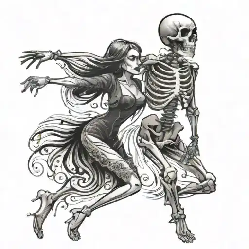skeleton dancing with woman  tattoo design idea