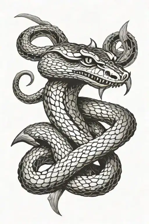 menacing snake coiled tightly around a menacing dagger,  tattoo design idea