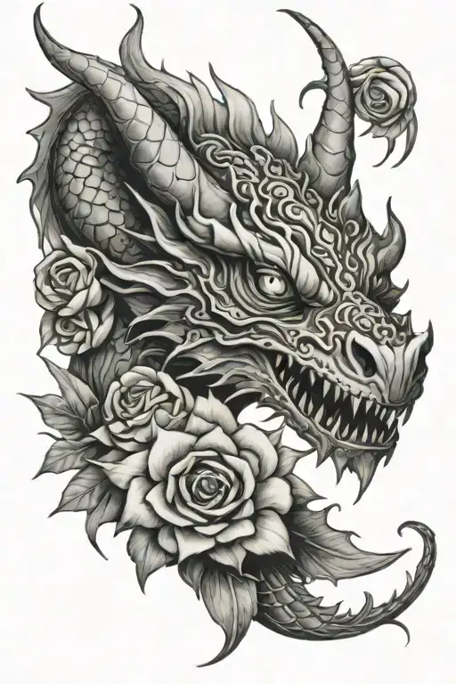 Rose dragon demon eyes tattoo design idea