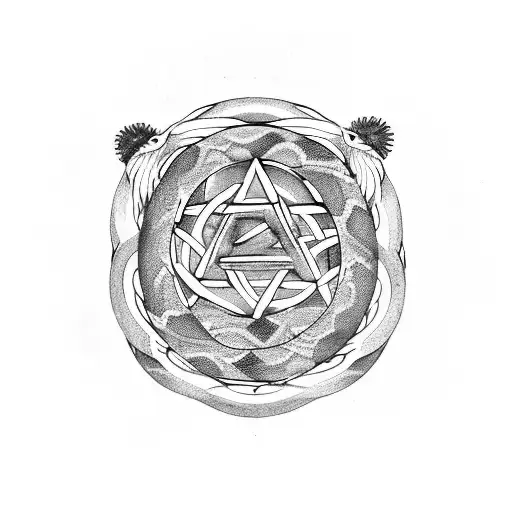 seven snakes in a circle with a pentagram as a center tattoo design idea