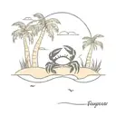crab on the beach scene with palm trees tattoo design idea