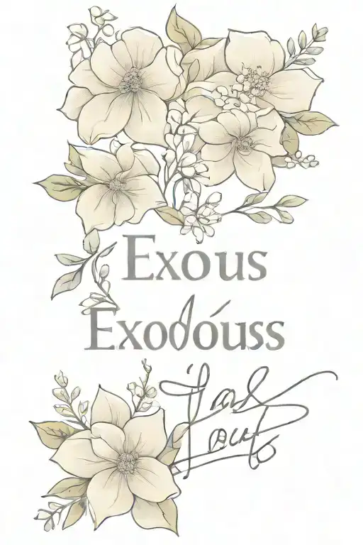 dainty flower boquet and writing underneath saying "exodus 14:14" tattoo design idea