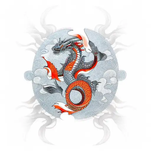Koi Fish, Dragon, Japanese culture, in Arm, ying yang, japanese plants tattoo design idea