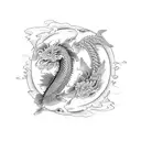 Koi Fish, Dragon, Japanese culture, in Arm, ying yang, japanese plants tattoo design idea