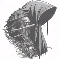 Hooded Reaper Silohuette, Smoke, Fire, Angel wings add element for chest tattoo design idea