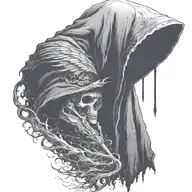 Hooded Reaper Silohuette, Smoke, Fire, Angel wings add element for chest tattoo design idea