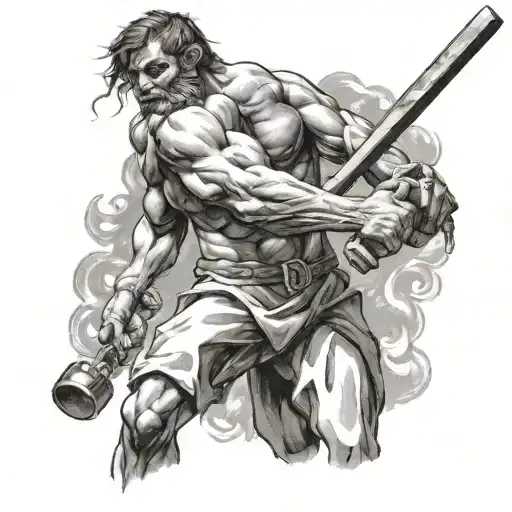 hephaestus hitting with a hammer forearm tattoo design tattoo design idea