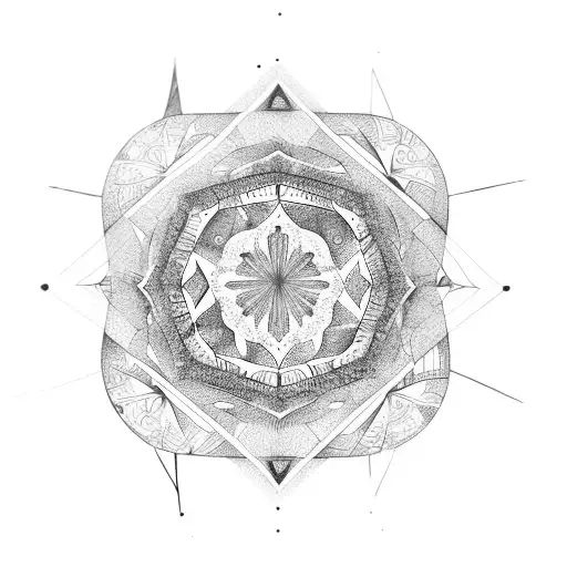 fine line whale shark, mandala, geometric triangles circles tattoo design idea