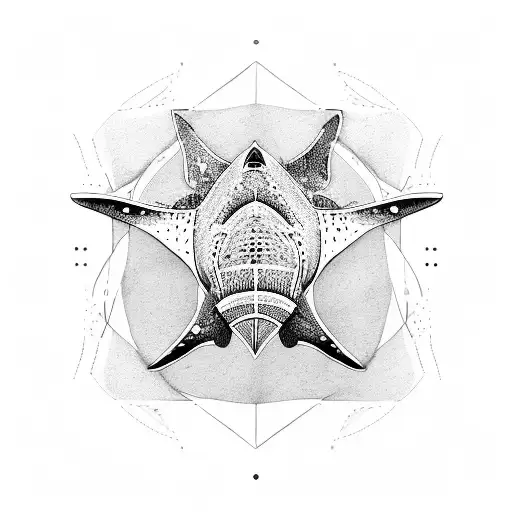 fine line leg tattoo, triangles circles mandala whale shark tattoo design idea