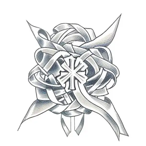 cross with cancer ribbon tattoo design idea