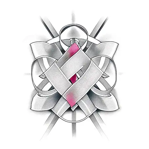 cross with cancer ribbon around it with Roman numerals tattoo design idea