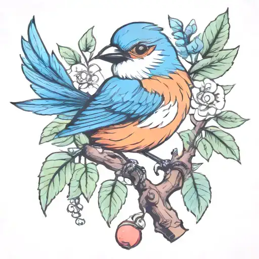 cute bird on a branch tattoo design idea