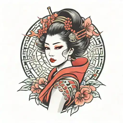 geisha girl seductive face tattoo design idea