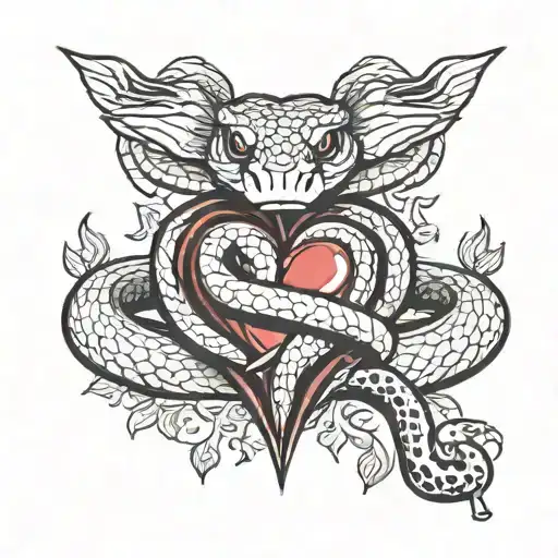 snake protecting a heart tattoo design idea