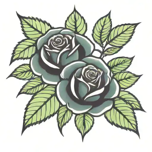 black rose with green leaves tattoo design idea