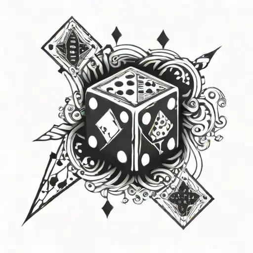 Incorporate iconic board game pieces like dice and playing cards in a unique and abstract design tattoo design idea