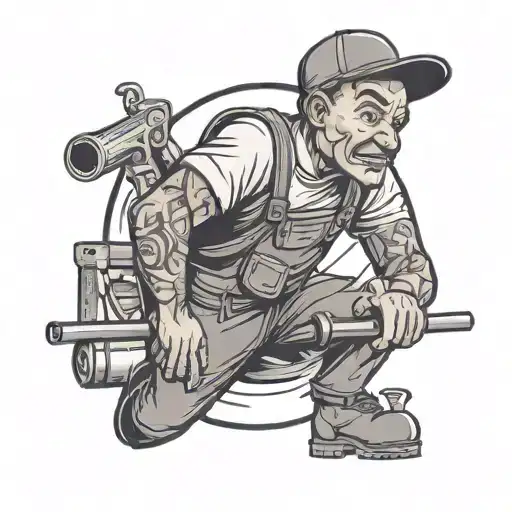 A black-grey tattoo design of a sign installer fabricator hard at work, paying homage to your occupation and skills in the industry tattoo design idea