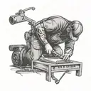 A black-grey tattoo design of a sign installer fabricator hard at work, paying homage to your occupation and skills in the industry tattoo design idea