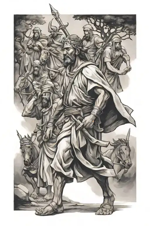 joshua from the bible leading his people walking tattoo design idea