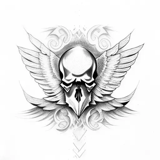 skull with wings  and number 111 tattoo design idea