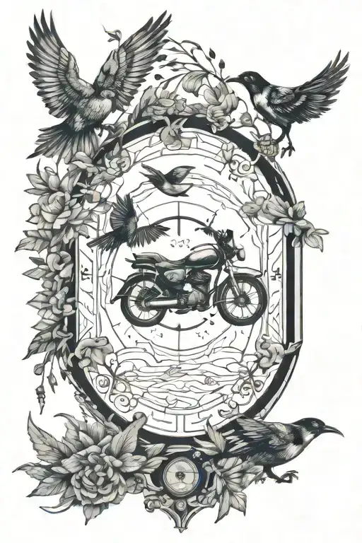 Nature, time passing by, travel, bird, trail motorcycle, Asia tattoo design idea